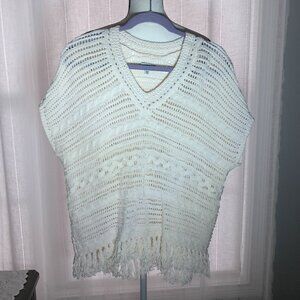SONOMA Sleeveless V-Neck White Cable Knit Sweater Vest w/ Fringe Hem PXL